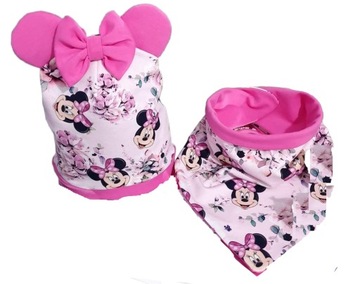 CZAPKA+ CHUSTA MYSZKA MINIE ROZE WIOSNA - JESIEN