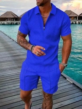 New 2024 Men's Polo Suit Fashion Men Sets Solid Su