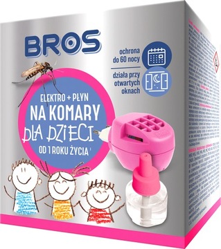 PŁYN URZĄDZENIE + PŁYN BROS ELEKTRO NA KOMARY DLA DZIECI OCHRONA DO 60 NOCY