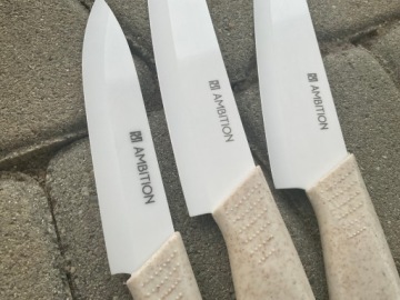 НОЖ КУХОННЫЙ SANTOKU КЕРАМИЧЕСКИЙ БЕЛЫЙ AMBITION ДЛЯ ИЗМЕЛЬЧЕНИЯ И РЕЗКИ 15см