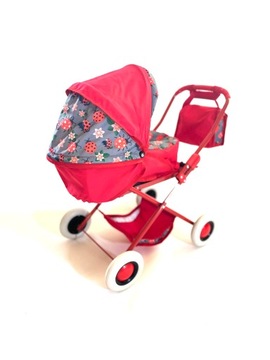 КОЛЯСКА ДЛЯ ПОЛЬСКОЙ КУКЛЫ С СУМКОЙ, РОЗОВАЯ, КРАСНАЯ. СЕРЫЙ