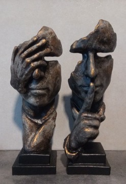 Dwie rzeźby komplet H-33cm. Szary,czarny,złoty