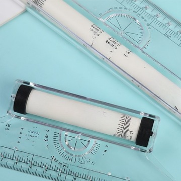 LINIJKA KĄTOWA NARZĘDZIE DO RYSOWANIA PROJEKTOWANIA SKALA PRZENOŚNA POMIAROWA ROLKA RÓWNOLEGŁA