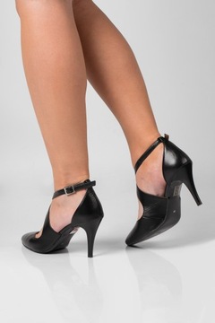 Танцевальные высокие каблуки, кожа, черные туфли с ремешками 38