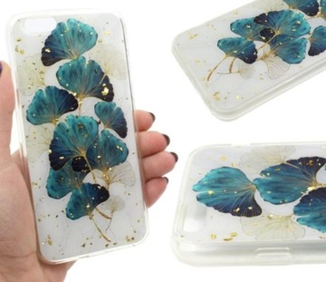 Etui Gold Glam do iPhone 6 / 6S listki+SZKŁO Case Pokrowiec