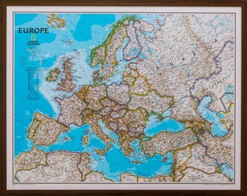 Europa polityczna mapa ścienna w ramie drewnianej
