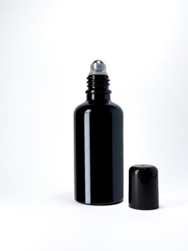 Butelka szklana 50 ml czarna z nakrętką czarną roll-on kulka stalowa