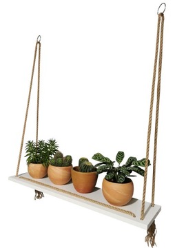 Wisząca biała półka na sznurkach linach loft 80 cm