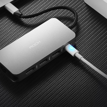АДАПТЕР-ХАБ 8 В 1 ДОК-СТАНЦИЯ ROCK USB-C HDMI 4K SD RJ45 87 Вт ДЛЯ MACBOOK