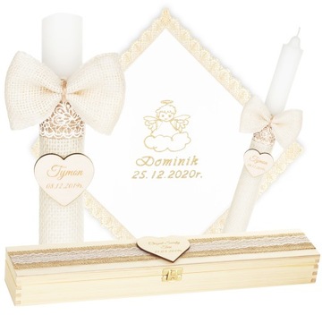 КРЕЩЕННАЯ СВЕЧА + КОРОБКА С ВЫШИВКОЙ КРЕЩЕННАЯ ОДЕЖДА