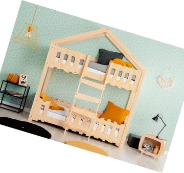 ŁÓŻKO PIĘTROWE DOMEK Z BARIERKAMI == DREWNIANE