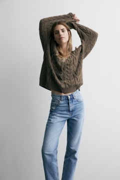 Pull and Bear brązowy kardigan oversize splot- M/L