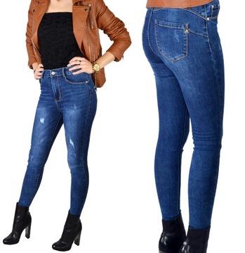 Jeansy Damskie Spodnie Modelujące Jeansowe Push-Up