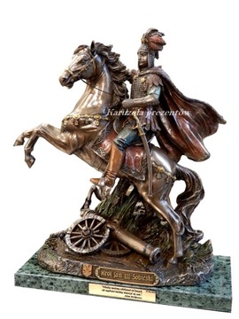 KRÓL JAN III SOBIESKI PO WIEDNIEM NA KONIU FIGURKA NA MARMUROWEJ PŁYCIE V