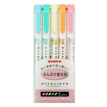 Zakreślacz Zebra Mildliner 5szt Fluo JP