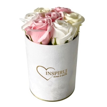 ЦВЕТОЧНАЯ КОРОБКА С МЫЛЬНЫМИ ЦВЕТАМИ ПОДАРОЧНЫЕ ЦВЕТЫ МЫЛЬНЫЕ РОЗЫ ВЕЛЮРОВАЯ КОРОБКА