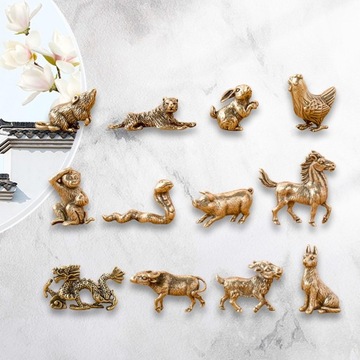 12x zestaw chińskiego zodiaku Vintage dekoracyjny wystrój mosiężna figurka zwierząt