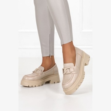 КОЖАНЫЕ МОКАСИНЫ ЖЕНСКИЕ С ЦЕПОЧКОЙ ПЛАТФОРМЫ 39