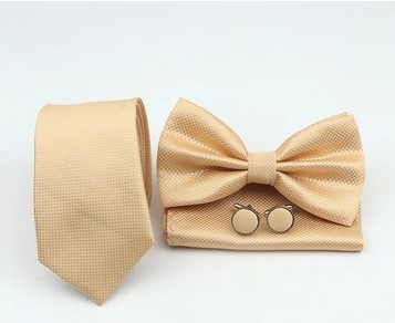 Комплект галстук-бабочка + нагрудный платок + запонки - галстук - БЕЖЕВЫЙ