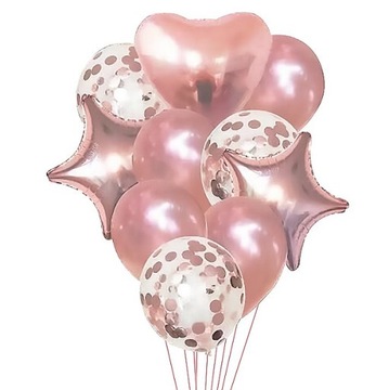 balony z Konfetti GOLD ROSE różowo złote SERCE