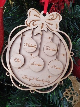 Bombka dekorowana. Bombka drewniana 15 cm. Rodzinna 1 szt. GRAWER