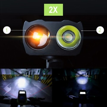 Mocna Lampa Rowerowa Przednia LED Przód USB Jasna Lampka Licznik Dzwonek