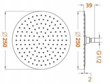 Deszczownica prysznicowa okrągła 25 cm slim stalowa chrom 120 dysz 1/2