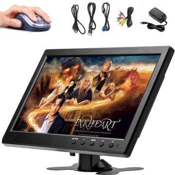 MONITOR LED 10 CALI HD Z HDMI VGA AV BN 12V CZTERY TRYBY WPROWADZANIA