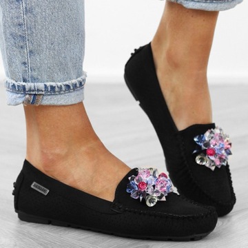 Черные замшевые лоферы с ажурными камнями HH707, y.38