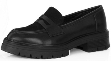 MOKASYNY PÓŁBUTY CZARNE WSUWANE NA PLATFORMIE SKÓRZANE 40