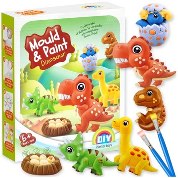 ZESTAW KREATYWNY STWÓRZ MAGNES GIPSOWY DINOZAUR DIY MALOWANE FIGURKI 3D