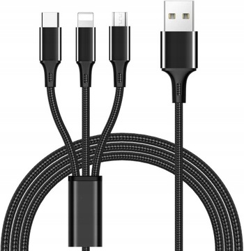 KABEL NYLONOWY 3w1 DO IPHONE / MICRO USB / TYP-C