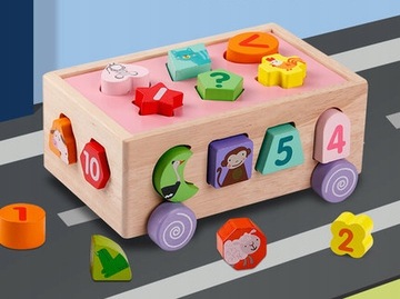 ДЕРЕВЯННЫЙ РАЗВИВАЮЩИЙ КУБИК ДЛЯ РЕБЕНКА - СОРБЕР НА КОЛЕСАХ БЛОКОВ 882