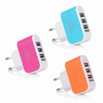 ŁADOWARKA USB DO TELEFONU 3 WEJŚCIA KOLOROWA