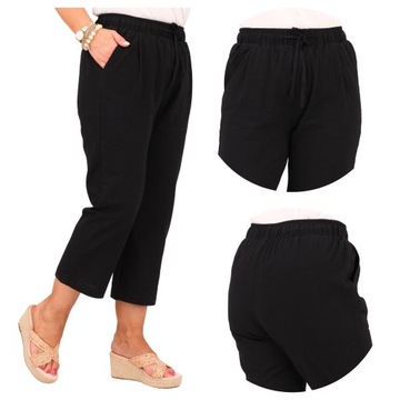 LUŹNE LETNIE SPODNIE RYBACZKI DAMSKIE NA GUMCE DUŻE ROZMIARY BAWEŁNIANE