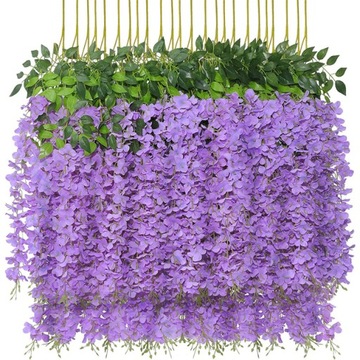 Girlanda Glicynia Pnącze Zwisy Kwiatowe XXL Wisteria fiolet 110 cm 12 sztuk