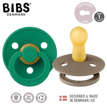 НАБОР BIBS COLOR, 2 КОМПЛЕКТА, ТЕМНО-ДУБНЫЙ И ЭВЕРЗЕЛЕНЫЙ M Резиновая пустышка Heve