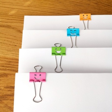 Зажимы, канцелярские зажимы 25 мм - COLORFUL SMILES 12 шт.