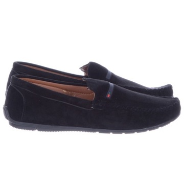 Czarne Lekkie Mokasyny Buty Męskie Wsuwane Zamszowe Lekkie Slip On 46