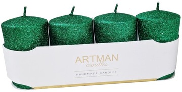 BROKATOWE ŚWIECE ARTMAN 4-PACK zieleń 9cm ŚWIECZKA