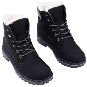 Śniegowce buty zimowe ocieplane trapery czarne