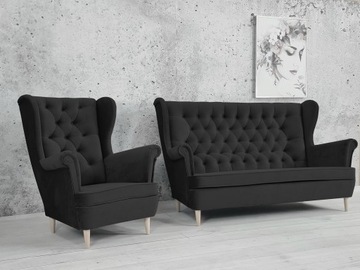 SOFA USZAK 2 osob + FOTEL USZAK styl skandynawski