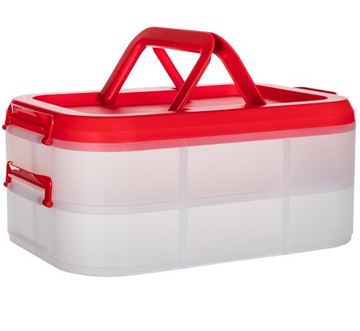 BANQUET DUŻY PODWÓJNY POJEMNIK NA CIASTO WYPIEKI KANAPKI CZERWONY PARTY BOX