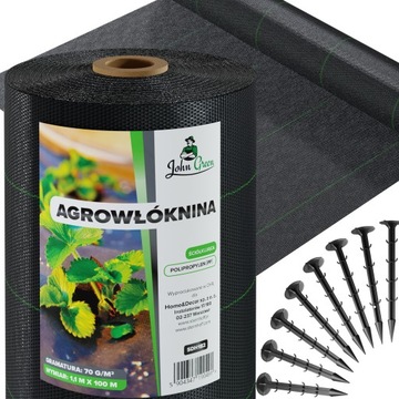 ZESTAW GRUBA AGROWŁÓKNINA 70g AGROTKANINA NA CHWASTY 1,1x100m + 100x KOTWY