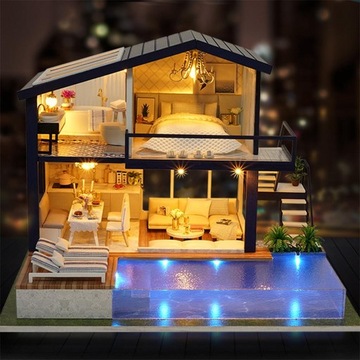 Miniaturowe lalki drewniane rzemiosło basen dom