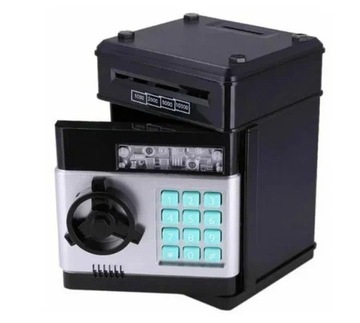 БЕЗОПАСНАЯ КОПИЛКА ДЛЯ ДЕТЕЙ С ПИН-кодом БОЛЬШИЕ ЭЛЕКТРОННЫЕ МОНЕТЫ ЧЕРНЫЙ АТМ