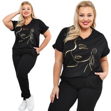 KOMPLET DRESOWY DAMSK LETNI CIENKI KRÓTKI RĘKAW POLSKI PLUS SIZE CZARNY 3XL