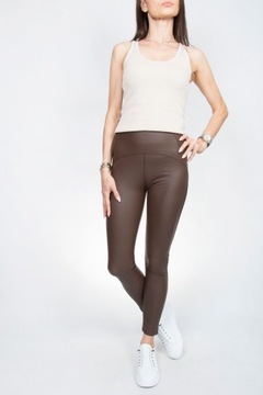 BRĄZOWE MODELUJĄCE LEGGINSY SKÓRA MAT r.L/XL