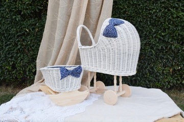 ПЛЕТЕНАЯ КОЛЯСКА для кукол + ЛЮЛЬКА, белый МИКС