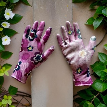 10x RĘKAWICZKI OGRODOWE RĘKAWICE DAMSKIE W KWIATKI KOLOROWE DO OGRODU 8-M